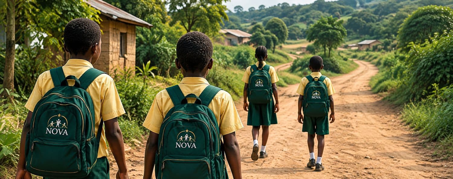 children walking to school with backpacks